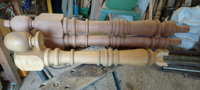 Two newels copied to match original broken Edwardian newels from a house in Exeter